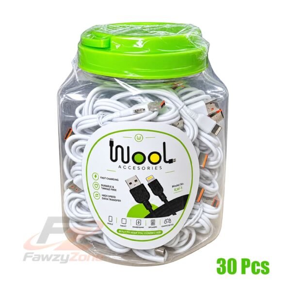 برطمان IPHONE وصلة شاحن CAVO WOOL بتصميم قماشي متين وأنيق للشحن السريع