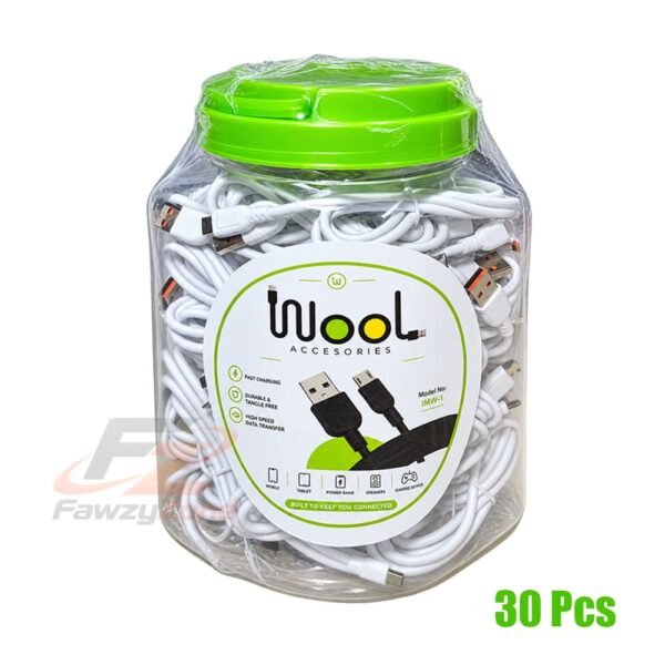برطمان MICRO وصلة شاحن CAVO WOOL داخل عبوة زجاجية أنيقة بتصميم قماشی متين
