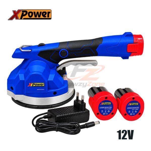 هزاز سيراميك 12V ببطاريتين وقاعدة شفط ماركة XPOWER لتركيب البلاط