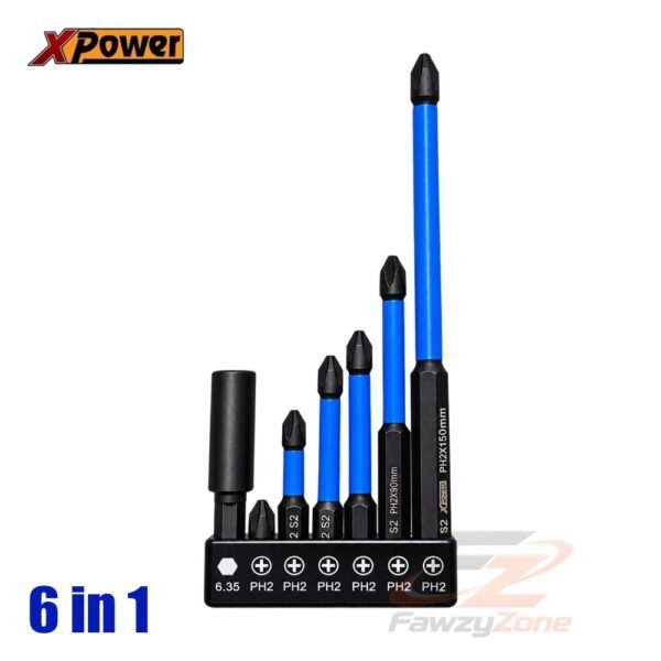 طقم لقم مفك ممغنطة 7 قطع على كارت XPOWER معدنية متينة لصيانة الأجهزة والبراغي